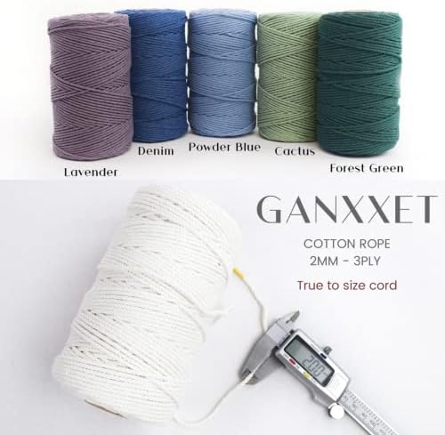 GANXXET צבע שנהב מקרמה כותנה כותנה 2 ממ 3 רובדי ממוחזר | 3 גדילים x 480 רגל / 160 יארד | חוט למקרמה ומלאכות DIY, תליוני קיר,